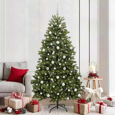 vidaXL Umelý vianočný stromček s 300 LED-i Zelená 210 cm PVC a kov
