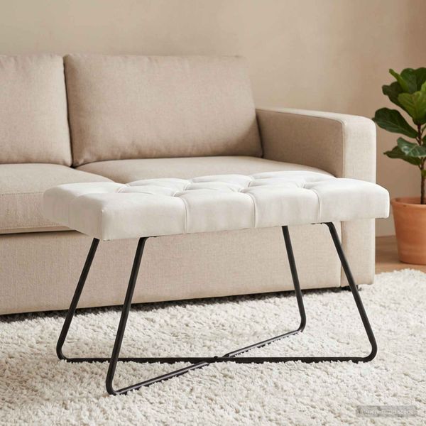 vidaXL Lavica s gombíkovým prešívaním Biela 80 x 40 x 46 cm Látka