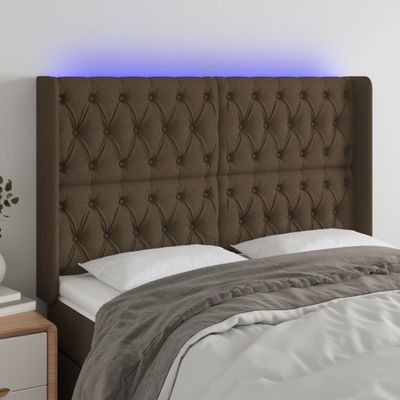 vidaXL Čelo postele s LED tmavohendé 163x16x118/128 cm látka