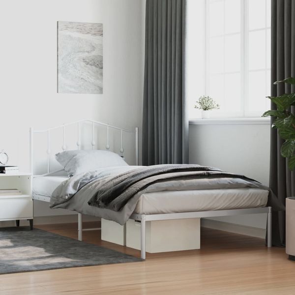 vidaXL Kovový rám postele s čelom biely 107x203 cm