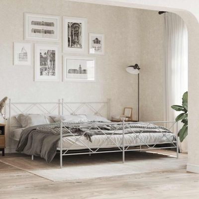 vidaXL Kovový rám postele s čelom a podnožkou biely 200x200 cm