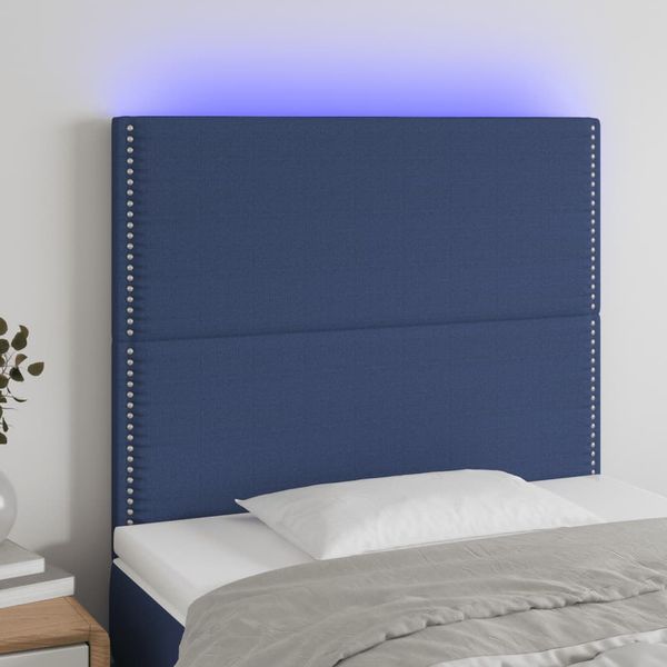 vidaXL Čelo postele s LED modré 90x5x118/128 cm látka