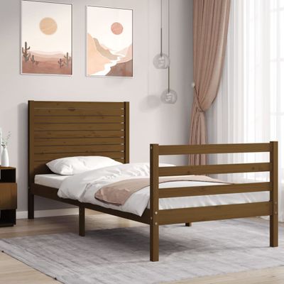 vidaXL Posteľný rám s čelom medovohnedý 90x200 cm masívne drevo