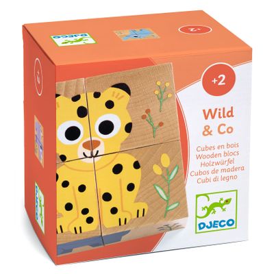 Drevené puzzle kocky Kamaráti z divočiny