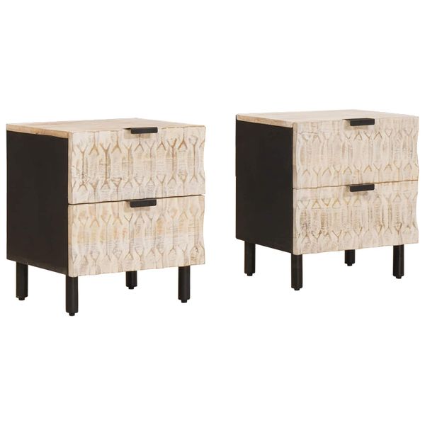 vidaXL Nočný stolík 2 pcs Biela 40 x 33 x 46 cm Masívne mango drevo