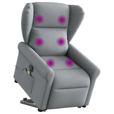 vidaXL Zdvíhacie sklápacie elektrické masážne kreslo svetlosivé látka