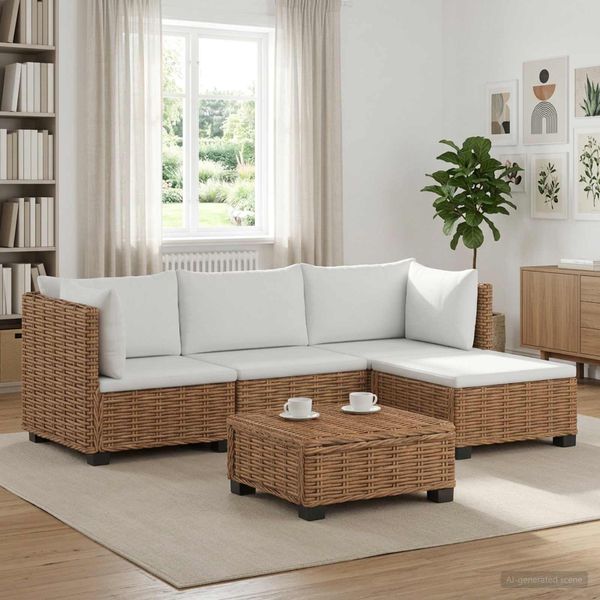 vidaXL 5 ks Ratanová lounge súprava s vankúšmi GENDT Prírodný ratan