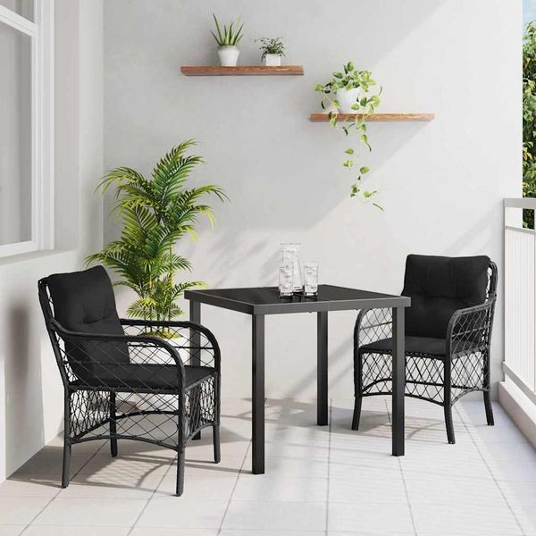 vidaXL Záhradný jedálenský set s vankúšom 3 pcs Čierna polyratan