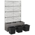 vidaXL Vyvýšený záhon+mriežka, 3 nádoby 83x30x130 cm, polyratan, sivý