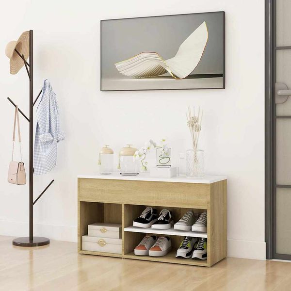 vidaXL Lavica na topánky biela a dub sonoma 80x30x45 cm drevotrieska