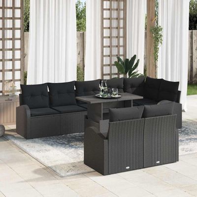 vidaXL Súprava záhradných pohoviek s úložiskom 9 pcs Čierna polyratan