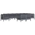vidaXL 10-dielna záhradná súprava s vankúšmi sivá borovicový masív
