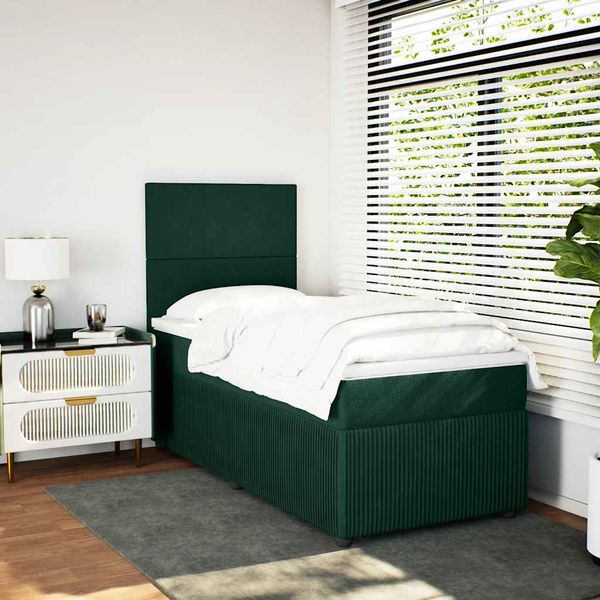 vidaXL Posteľný rám boxsping s matracom tmavozelený 90x190 cm zamat