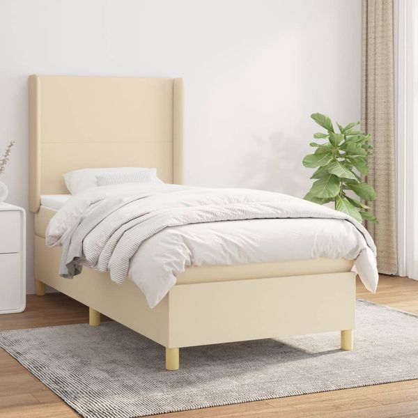 vidaXL Boxspring posteľ s matracom krémová 100x200 cm látka