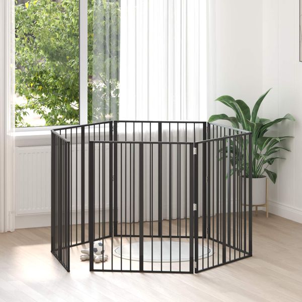 vidaXL Psia brána 6 pcs Čierny 80 x 100 cm Pozinkovaná oceľ