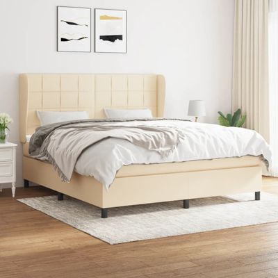 vidaXL Posteľný rám boxspring s matracom krémový 180x200 cm látka