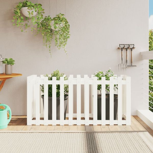 vidaXL Vyvýšený záhon s dizajnom plotu biely 150x50x70 cm borovica