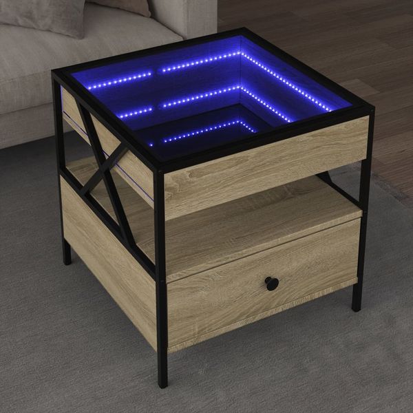 vidaXL Konferenčný stolík s nekonečnými LED dub sonoma 50x50x51 cm