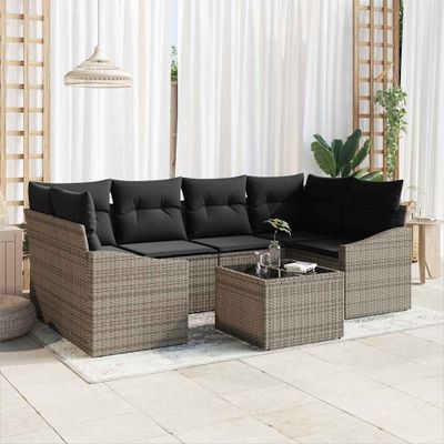 vidaXL Sada pohoviek s vankúšom s úložiskom 7 pcs Sivá polyratan
