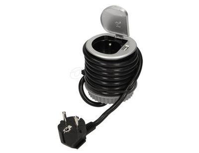Vysunutá zásuvka ORNO OR-AE-1373 230 V + USB nabíjačka, strieborná, prívod 1,8 m