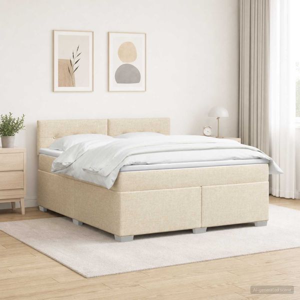 vidaXL Posteľ s boxspringom a matracom a LED Krémová 140 x 190 cm