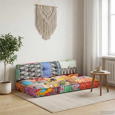 vidaXL Podložka na paletovú sedačku, farebná, látka, patchwork