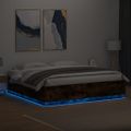 vidaXL Posteľný rám s LED svetlami dymový dub 180x200cm kompoz. drevo