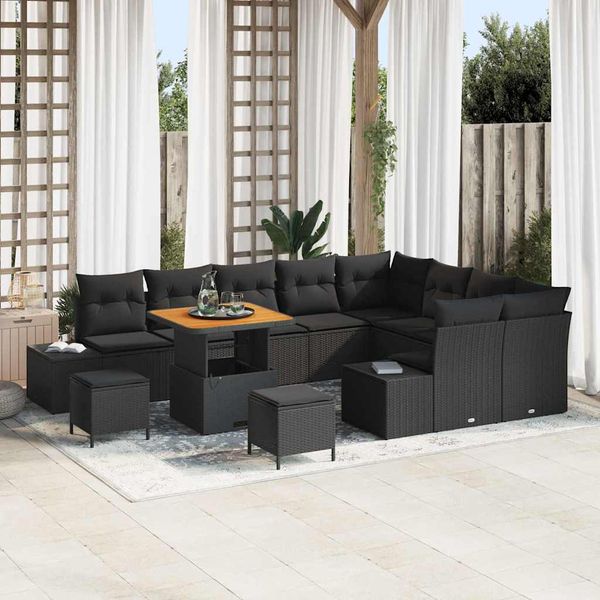 vidaXL Súprava záhradných pohoviek s vankúšom 12 pcs Čierna polyratan