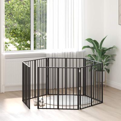 vidaXL Psia brána 6 pcs Čierny 80 x 80 cm Pozinkovaná oceľ