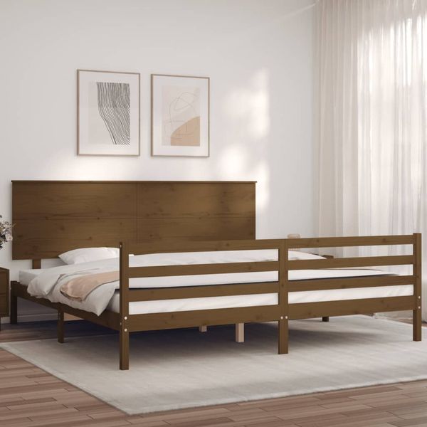 vidaXL Posteľný rám s čelom medovo-hnedý 200x200 cm masívne drevo