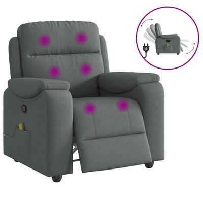 vidaXL Masážne kreslo s polohovacím mechanizmom, tmavosivá látka