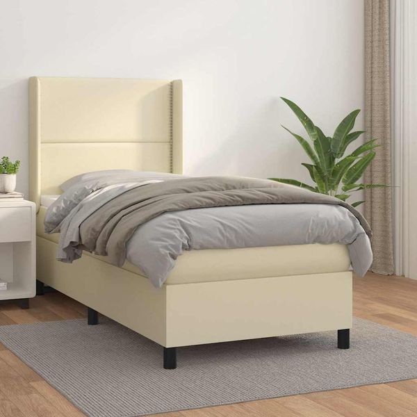 vidaXL Boxspring posteľ s matracom krémová 100x200 cm umelá koža