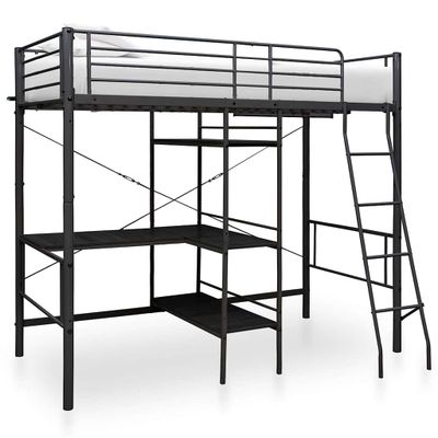 vidaXL Poschodová posteľ s rámom stola čierna 90x200 cm kovová