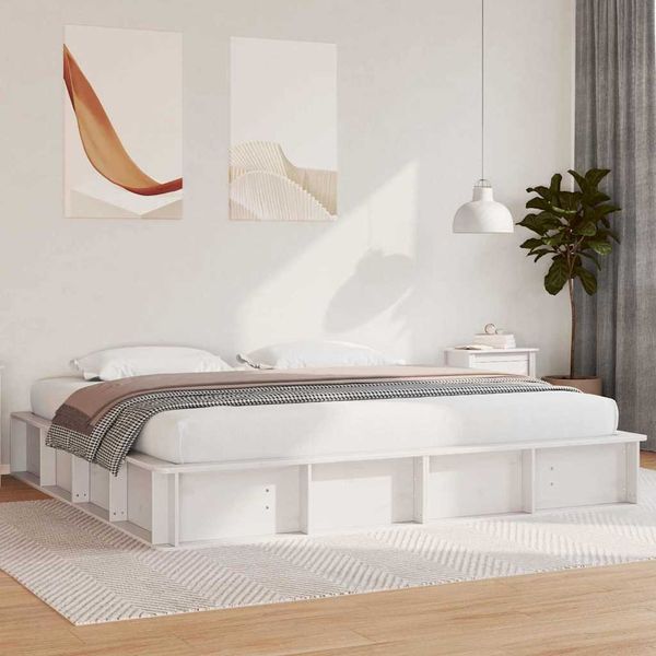 vidaXL Rám postele Biela 200 x 200 cm Masívne borovicové drevo