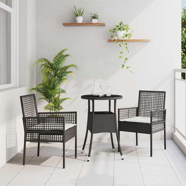 vidaXL Záhradný jedálenský set 3 pcs Čierna polyratan