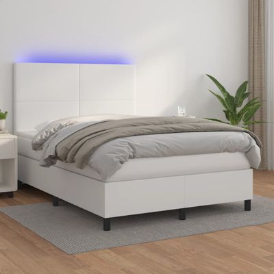 vidaXL Boxspring posteľ s matracom a LED biela 140x200 cm umelá koža