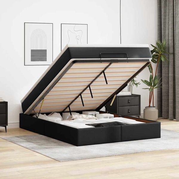 VidaXL Osmanská posteľ s matracom Čierna 140x190cm umelá koža