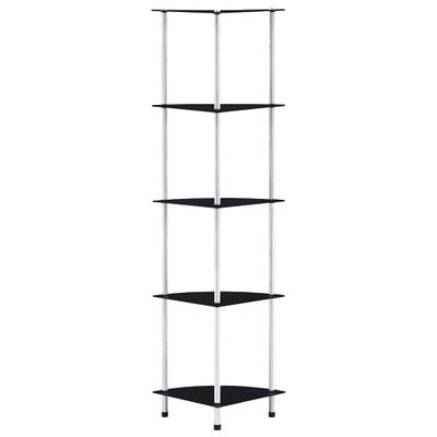 vidaXL Regál s 5 policami, čierny 30x30x130 cm, tvrdené sklo
