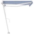 vidaXL Automatická markíza, LED a senzor vetra 300x250 cm, modrá/biela