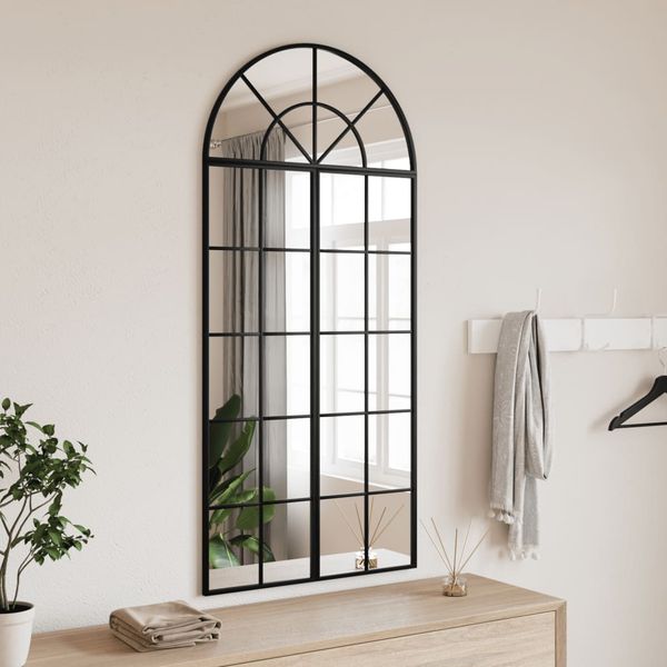vidaXL Nástenné zrkadlo čierne 60x130 cm oblúkové železné