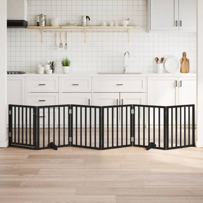 vidaXL Brána pre psa dvere sklad. 6-panel. čierna 300cm topoľové drevo