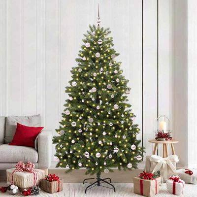 vidaXL Umelý vianočný stromček s 300 LED-i Zelená 240 cm PVC a kov