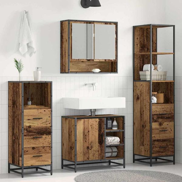 vidaXL Sada kúpeľňového nábytku 4 pcs Staré drevo Kompozitné drevo