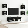 vidaXL 7-dielne TV nástenné skrinky s LED čierne kompozitné drevo
