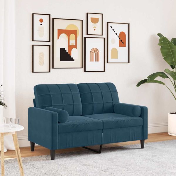 vidaXL 2-miestna pohovka s vankúšmi modrá 120 cm zamat