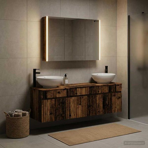 vidaXL Set kabinetov do kúpeľne 4 pcs Staré drevo 103,5 x 15,5 x 70 cm