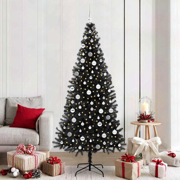 vidaXL Vianočný stromček s 300 LED-i so stojanom Čierna 210 cm PVC
