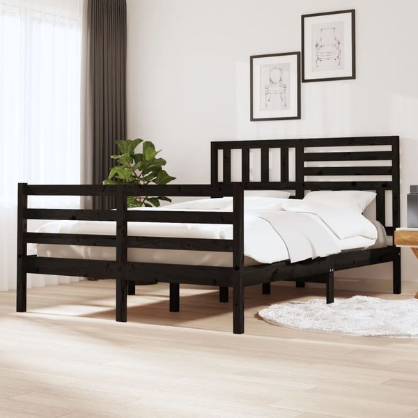 vidaXL Posteľný rám čierny 135x190 cm dvojlôžko masívne drevo