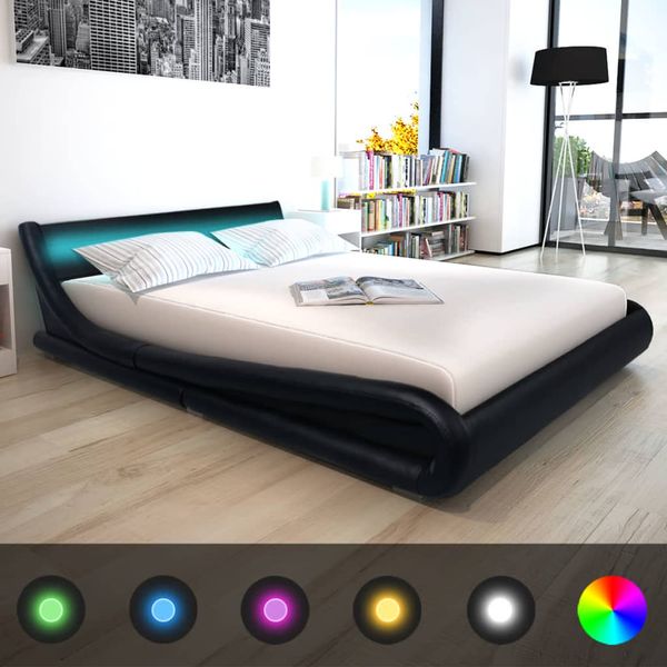 vidaXL Posteľ s matracom, LED, čierna, umelá koža 160x200 cm