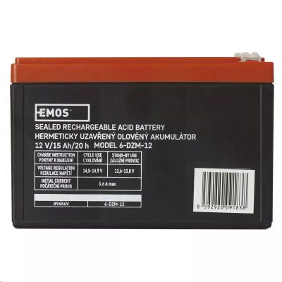 Baterie olověná  12V / 15Ah  EMOS B9656V Trakční (F 6,3mm)
